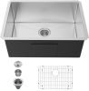 27" L X 18" W Undermount Single Bowl 16 Gauge 304 Stainless Steel Kitchen Sink With Sink Grid