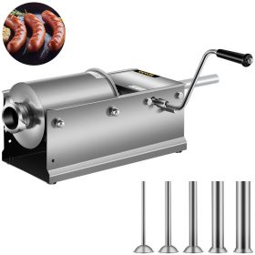 VEVOR Horizontal Sausage Stuffer 3L/ 7Lbs Manual Sausage Maker With 5 Filling Nozzles Sausage Stuffing Machine For Home & Commercial Use Stainless Ste