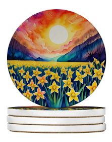 Colorful Daffodils Large Sandstone Coasters Pack of 4 Absorbent Round Coasters Decor Gifts for Men or Women, 4 in, Multicolor