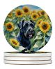 Giant Schnauzer in Sunflowers Large Sandstone Coasters Pack of 4 Absorbent Round Coasters Decor Gifts for Men or Women, 4 in, Multicolor