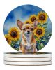 Chihuahua in Sunflowers Large Sandstone Coasters Pack of 4 Absorbent Round Coasters Decor Gifts for Men or Women, 4 in, Multicolor