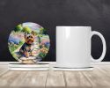 Yorkshire Terrier Spring Path Large Sandstone Coasters Pack of 4 Absorbent Round Coasters Decor Gifts for Men or Women, 4 in, Multicolor