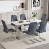 Table and chair set.63*31.4 Inch Snow Mountain White Sintered Stone Dining Table Set - 6 Dark Gray High-quality PU Chairs With Arched Metal Legs.Perfe