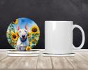 English Bull Terrier in Sunflowers Large Sandstone Coasters Pack of 4 Absorbent Round Coasters Decor Gifts for Men or Women, 4 in, Multicolor