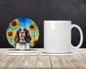English Springer Spaniel in Sunflowers Large Sandstone Coasters Pack of 4 Absorbent Round Coasters Decor Gifts for Men or Women, 4 in, Multicolor