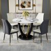 Table and chair set.A 42 Inch Diameter Round Tempered Glass Pandora marble patterned Dining Table - V-Shaped MDF Legs.Paired With 4 White and dark gra