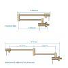 Pot Filler Faucet - Wall Mount Kitchen Sink Faucet Folding Stretchable with Single Hole Two Handles, Gold