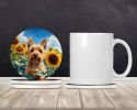Norwich Terrier in Sunflowers Large Sandstone Coasters Pack of 4 Absorbent Round Coasters Decor Gifts for Men or Women, 4 in, Multicolor