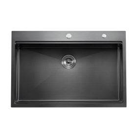 33" Kitchen Sink Top Mount Single Bowl Drop-In Basin Stainless Steel Black (Default: Default)