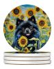 Pomeranian in Sunflowers Large Sandstone Coasters Pack of 4 Absorbent Round Coasters Decor Gifts for Men or Women, 4 in, Multicolor