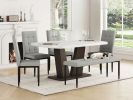 6-Piece Dining Table Set for 6, Faux Marble Table with V-shaped Legs and 4 Upholstered Chairs & Bench, Modern Dining Room Set for Kitchen, Dining Room