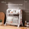 Kitchen Double Layer Cupboards Utensil Storage Box Plastic with Lid Dish Tray Drain Bowl Rack Storage Shelf